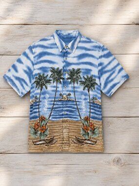 Croft & Barrow Vibrant Island Beach Scene Men's Button Down Shirt - L